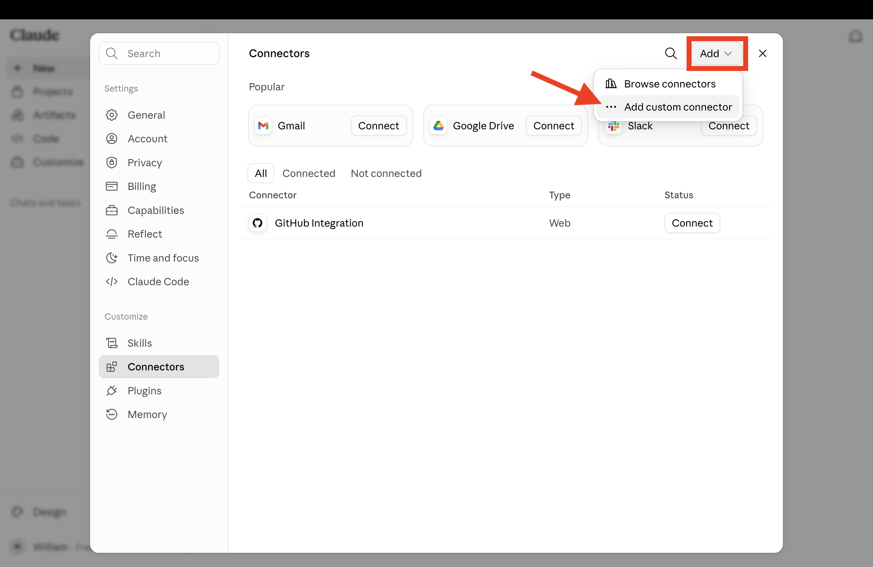 Add custom connector
