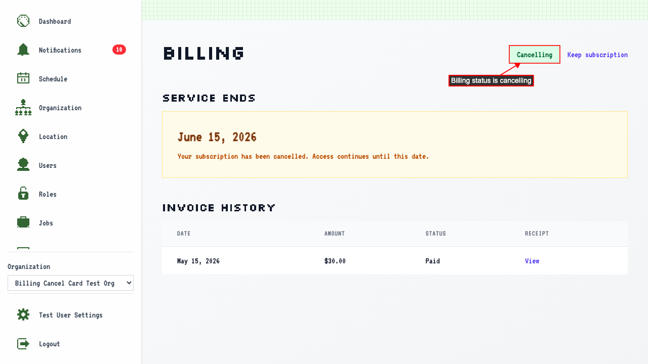 Billing Overview after cancelling with card removal — no card on file
