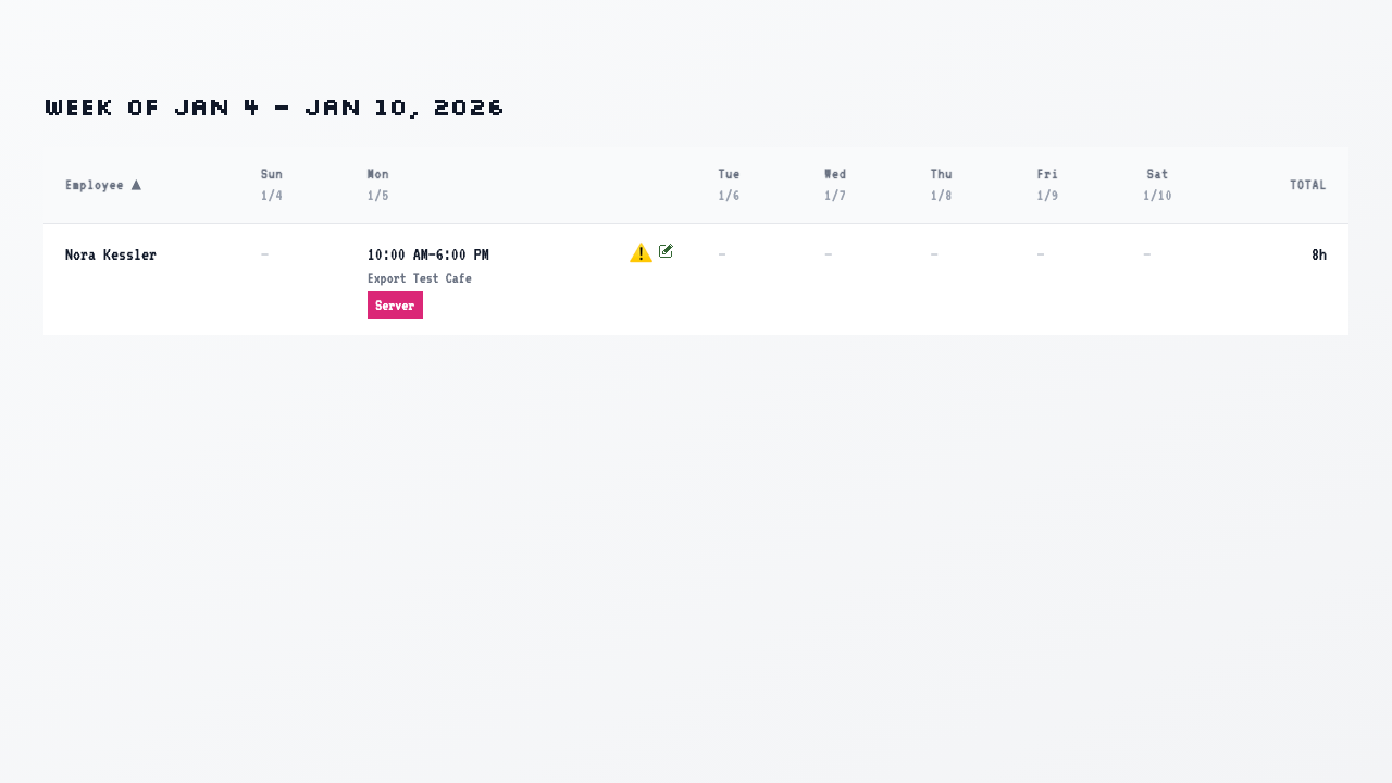 Print view of the schedule