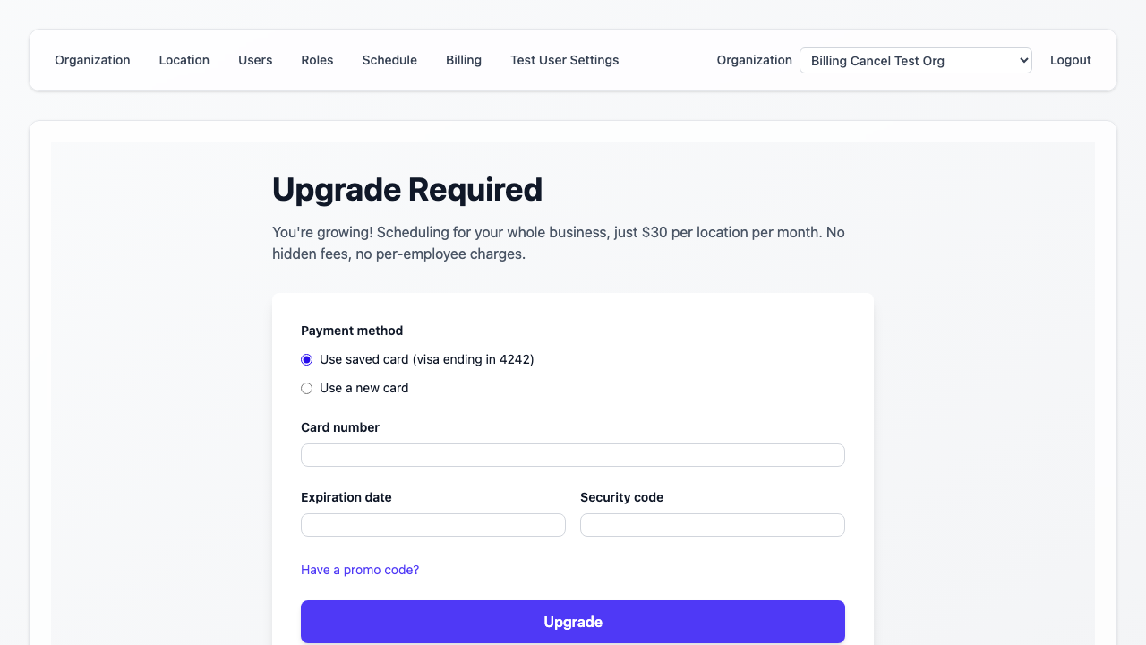 Selecting the saved card to restore subscription