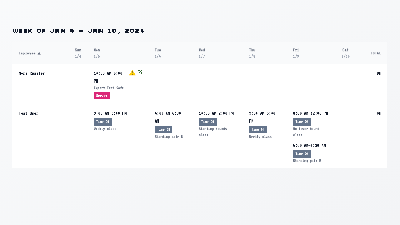 Print view of the schedule