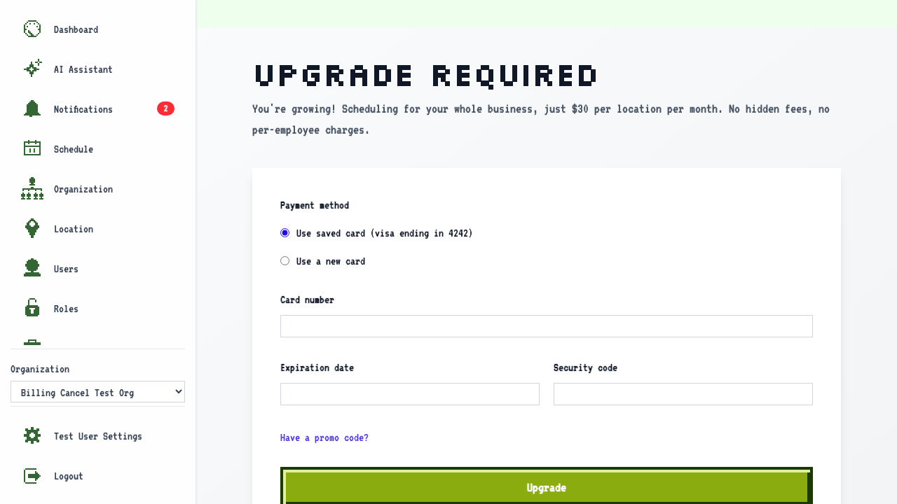 Selecting the saved card to restore subscription